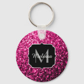 Heet roze namaak glitterspikkels Monogram Sleutelhanger (Achterkant)