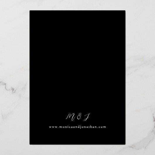 Heet Roze & Navy Blauw Bloemen Bruiloft 3 Zwart Folie Uitnodiging (Achterkant)