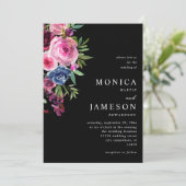 Heet Roze & Navy Blauw Bloemen Bruiloft Uitnodigin Kaart