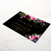 Heet Roze & Navy Blauw Bloemen Bruiloft Zwart Folie Uitnodiging (Gedraaid)