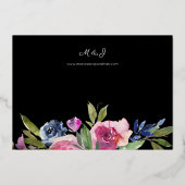 Heet Roze & Navy Blauw Bloemen Bruiloft Zwart Folie Uitnodiging (Achterkant)