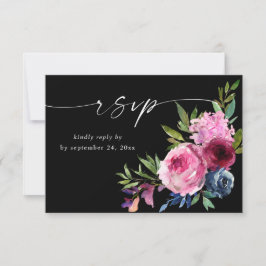 Heet Roze & Navy Blauw Bloemen met Maaltijd V3 Zwa RSVP Kaartje