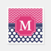 Heet Roze & Navy Chevron Zigzag Polka Dots Monogra Servetten (Voorkant)