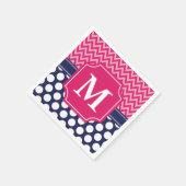 Heet Roze & Navy Chevron Zigzag Polka Dots Monogra Servetten (Hoek)
