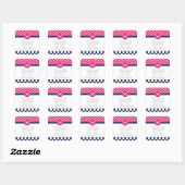 Heet Roze & Navy Chevron Zigzag Polka Dots Monogra Vierkante Sticker (Vel)