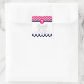 Heet Roze & Navy Chevron Zigzag Polka Dots Monogra Vierkante Sticker (Tas)