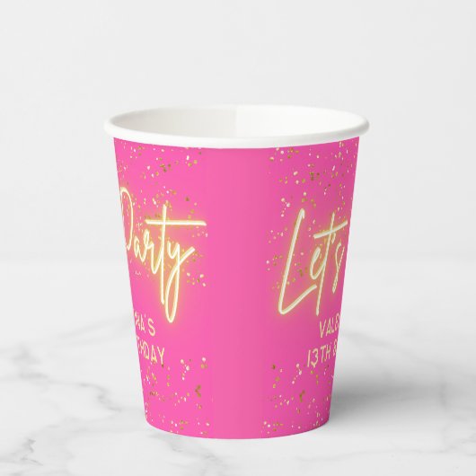 Heet roze neon gloeien Laten we feest glitter verj Papieren Bekers (Links)