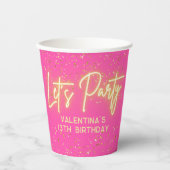 Heet roze neon gloeien Laten we feest glitter verj Papieren Bekers (Voorkant)