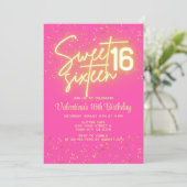 Heet Roze Neon Glow Goud Glitter Sweet 16 Verjaard Kaart (Staand voorkant)
