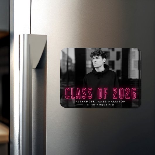 Heet Roze Neon Klas van 2026 Foto Afstuderen Magneet