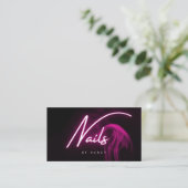 Heet Roze Neon & Rook Nagels Handgeschreven Script Visitekaartje (Staand voorkant)