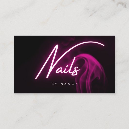 Heet Roze Neon & Rook Nagels Handgeschreven Script Visitekaartje (Voorkant)