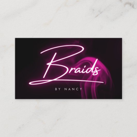 Heet Roze Neon & Rook Vlechten Handgeschreven Scri Visitekaartje (Voorkant)