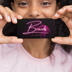 Heet Roze Neon & Rook Vlechten Handgeschreven Scri Visitekaartje