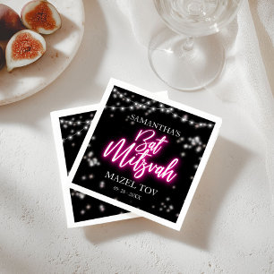 Heet roze neon-thema Bat Mitzvah  Servet