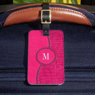 Heet Roze Nep Leer Alligator Skin Chic Monogram Bagagelabel