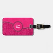 Heet Roze Nep Leer Alligator Skin Chic Monogram Bagagelabel (Voorkant horizontaal)