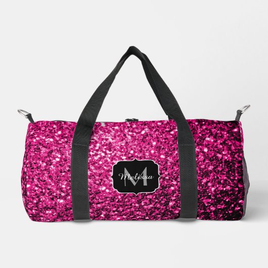 Heet roze nepschitterende glinsterende monogram plunjezak (Voorkant)
