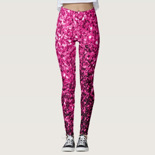 Heet roze nepschitterende glitters leggings (Voorkant)