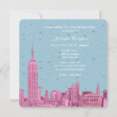 Heet Roze NYC Skyline Ets Blauw Sterrenstelsel SQ  Kaart (Achterkant)