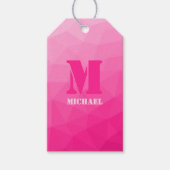 Heet roze ombre geometrisch mesh patroon Monogram Cadeaulabel (Voorkant)