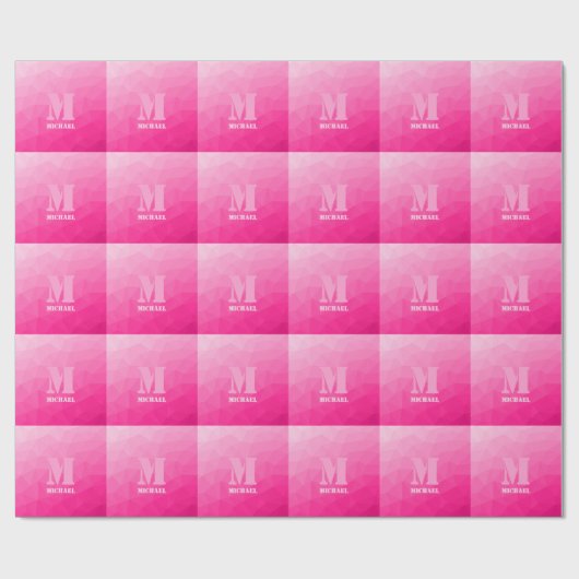 Heet roze ombre geometrisch mesh patroon Monogram Cadeaupapier (Vlak)
