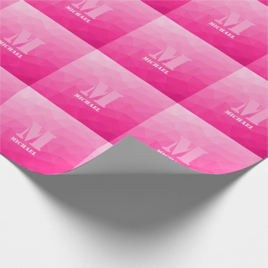 Heet roze ombre geometrisch mesh patroon Monogram Cadeaupapier (Hoek)