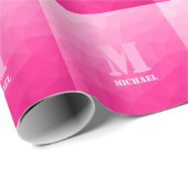 Heet roze ombre geometrisch mesh patroon Monogram Cadeaupapier (Rol Hoek)