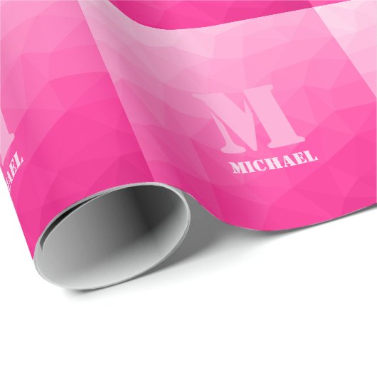 Heet roze ombre geometrisch mesh patroon Monogram Cadeaupapier (Rol Hoek)