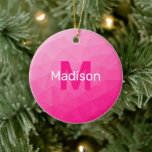 Heet roze ombre geometrisch mesh patroon Monogram Keramisch Ornament<br><div class="desc">Heet roze ombre geometrisch maaspatroon Monogram Keramische kerstboom Ornament. Monogram Personaliseer met uw aangepaste initiaal en naam. Driehoek geometrisch gaas met licht donker Heet roze ombre gradiënt modern design.</div>