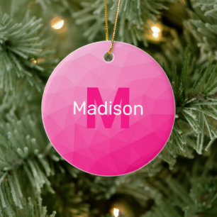 Heet roze ombre geometrisch mesh patroon Monogram Keramisch Ornament