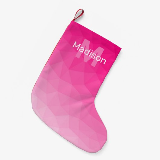 Heet roze ombre geometrisch mesh patroon Monogram Kleine Kerstsok (Voorkant (Hangend))