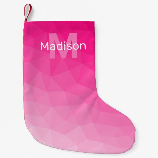 Heet roze ombre geometrisch mesh patroon Monogram Kleine Kerstsok (Voorkant)