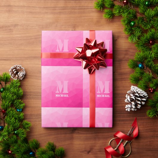 Heet roze ombre geometrisch meshpatroon Monogram Cadeaupapier (Feestdagen Geschenken)