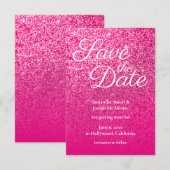 Heet Roze Ombre Glitter Bewaar de Datum Kaart (Voorkant / Achterkant)