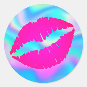 Heet Roze Ombre Lippenstift Kus Iriserende Ombre Ronde Sticker