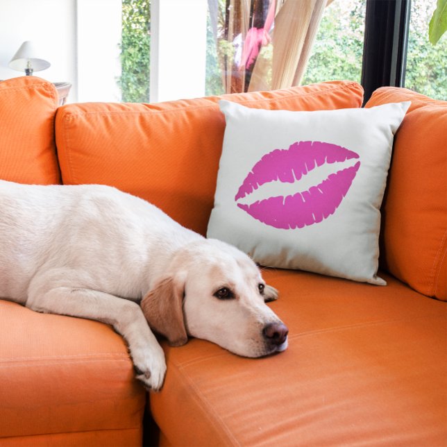 Heet Roze Ombre Lippenstift Kus Kussen (Hot Pink Lips Throw Pillow)