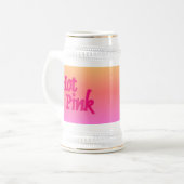Heet Roze omgekeerde witte stein gouden trim Bierpul (Voorkant links)