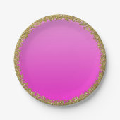 Heet Roze Ondergedompeld Glitter Glam Sparkle Part Papieren Bordje (Voorkant)