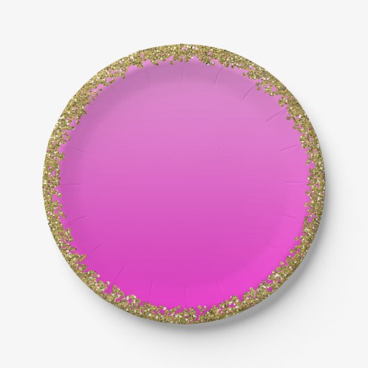 Heet Roze Ondergedompeld Glitter Glam Sparkle Part Papieren Bordje (Voorkant)