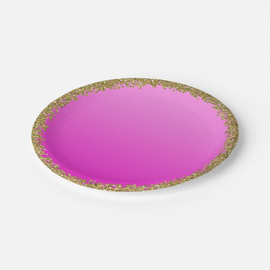 Heet Roze Ondergedompeld Glitter Glam Sparkle Part Papieren Bordje (Gekanteld)