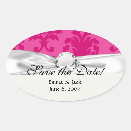 heet roze op roze chic damast patroon ovale sticker (Voorkant)
