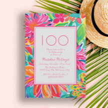 Heet Roze Oranje Aquarel Bloemen 100ste Verjaardag