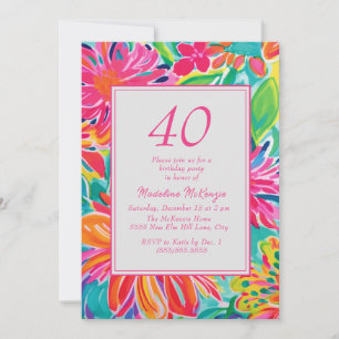 Heet Roze Oranje Aquarel Bloemen 40e Verjaardag Kaart