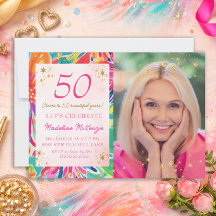 Heet Roze Oranje Bloemen Gouden Glitters Foto 50e