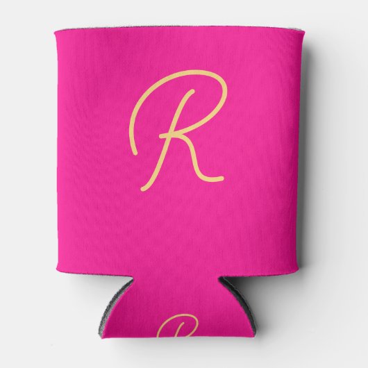 Heet Roze Oranje Monogram Script Blikjeskoeler (Voorkant)