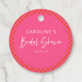 Heet Roze Oranje Retro Dambord Bruiloftsfeest Bedankjes Labels (Achterkant)