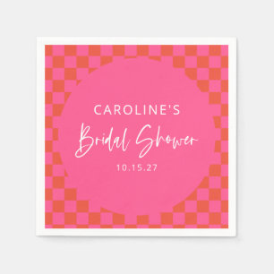 Heet Roze Oranje Retro Schaakbord Bruiloftsfeest Servet