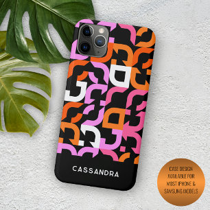Heet roze oranje zwart midcentury kunstpatroon iPhone 15 pro max hoesje