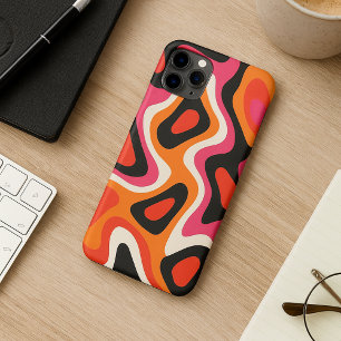 Heet roze oranje zwarte amorfe vormen kunstpatroon iPhone 16 pro max hoesje